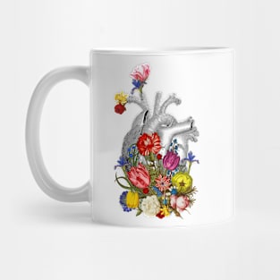 anatomical heart with colorful flowers Mug